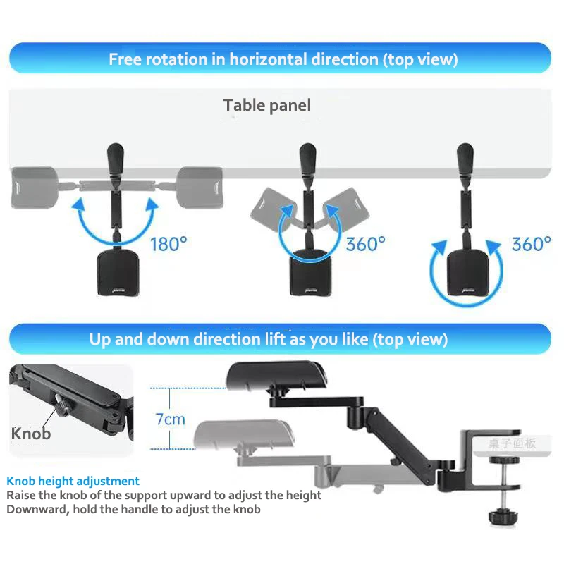 Metal Adjustable Arm Rest Wrist support Extended Mousepad Armrest for Computer Ergonomic Hand Comfort Mouse Pad Shoulder Protect Mouse Pad