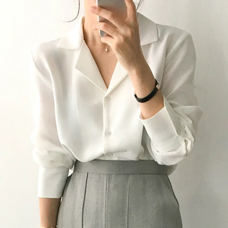 

Sprint Fashion Long Sleeve Notched Women Shirt Office Lady Chiffon Shirt Blouse Womens Tops Blusas Mujer De Moda 2024 A405