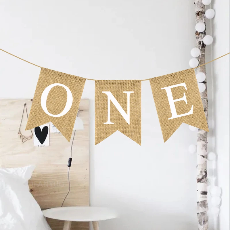Elegant Linen Hanging Banner for Baby's First Birthday or Baby Shower Decor