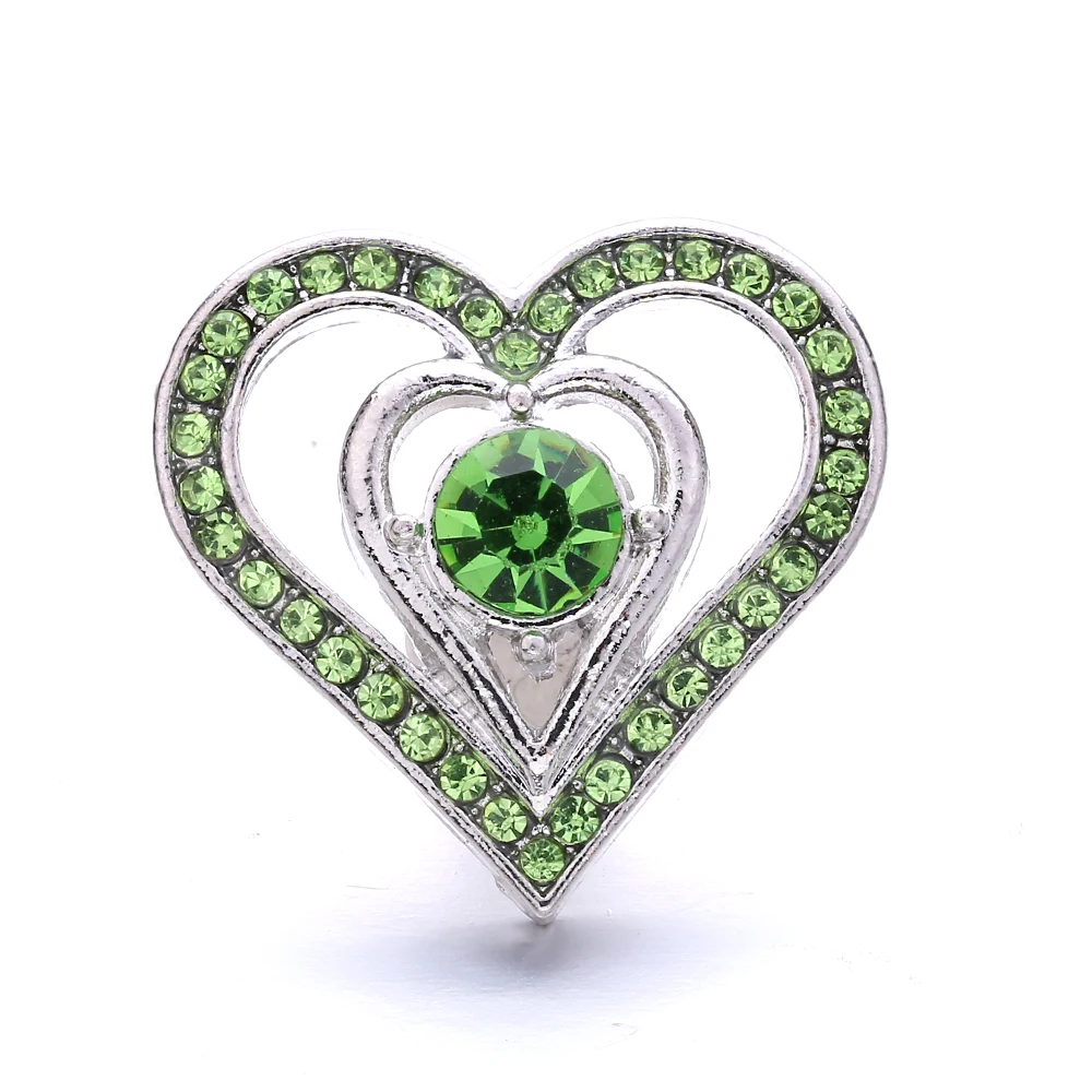 20pcs Rhinestone Heart 18mm Metal Snap Buttons Fit Snap Bracelet Bangle Necklace DIY Snaps Buttons Jewelry