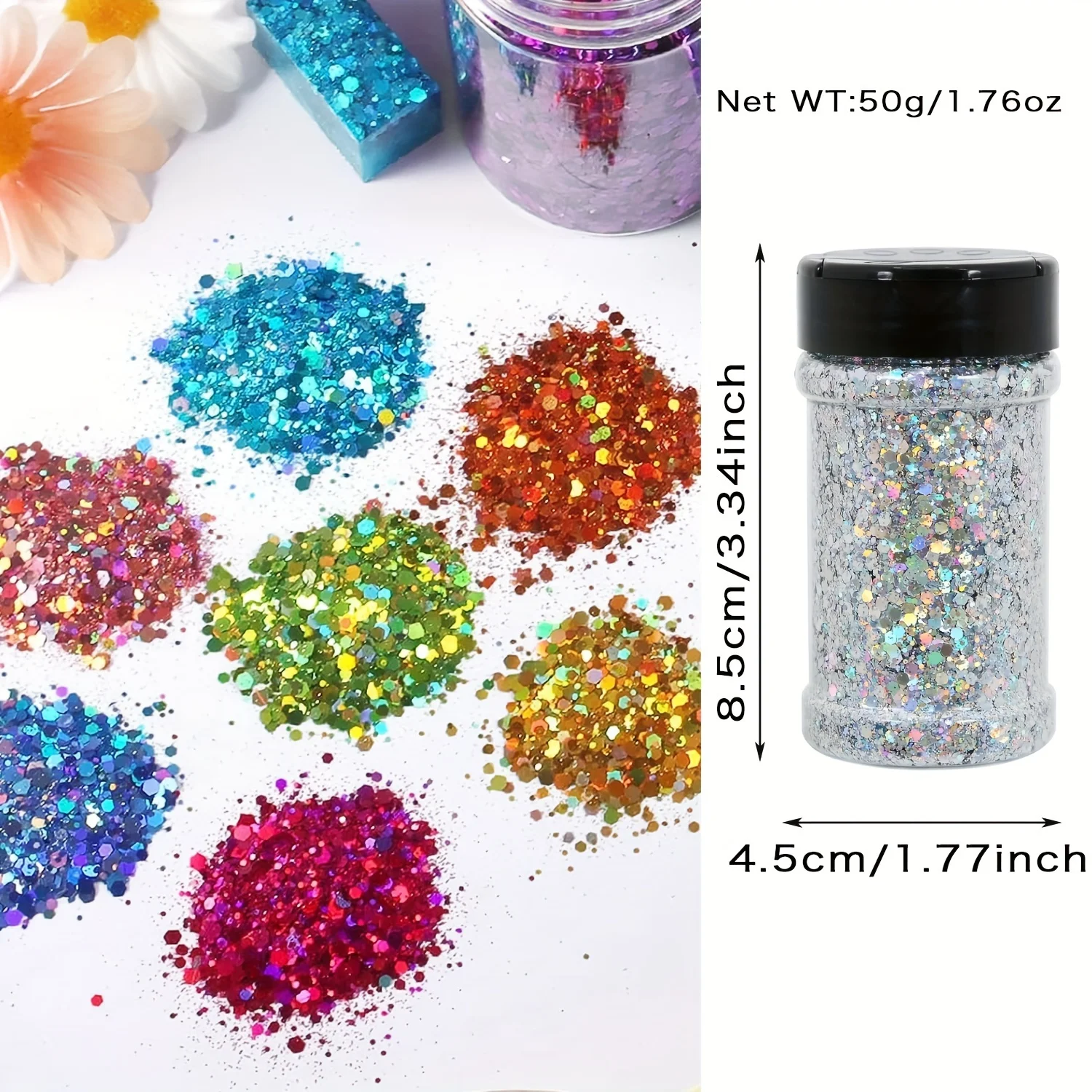 Glitter Sequins 50g Mixed Size Laser Sparkle Flakes for DIY Nail Hair Skin Music Festival