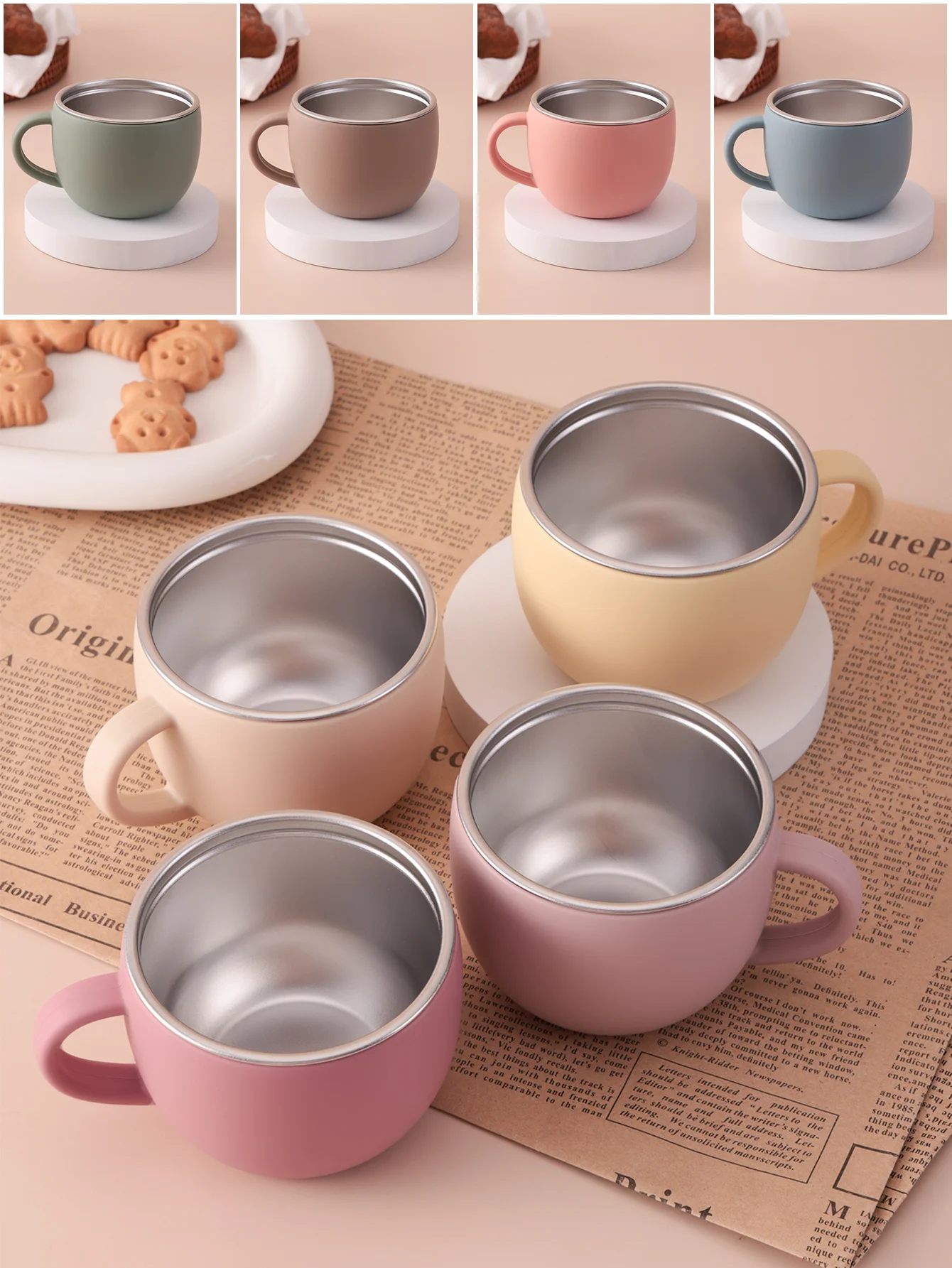 1PCS 스테인리스 스틸 컵 용 BPA 프리 탈착식 실리콘 스파우트 싱글 핸들 학습용 컵 안전한 어린이 물병