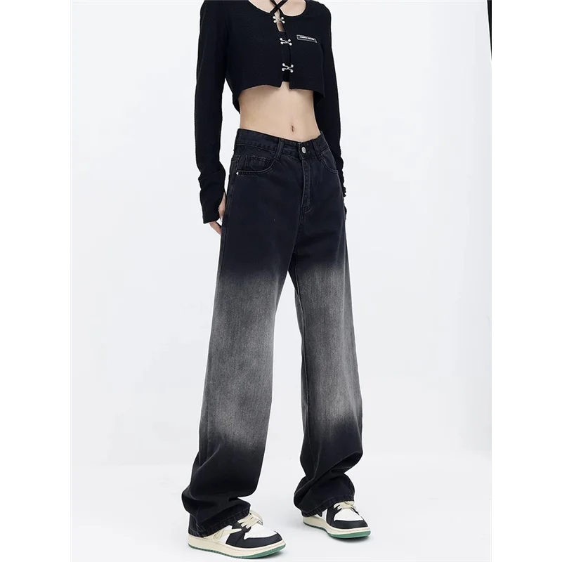 

New Gradient Color Jeans Women Ins Trendy All-Match High Waist Loose Slimming Straight Wide Leg Pants Casual Trousers