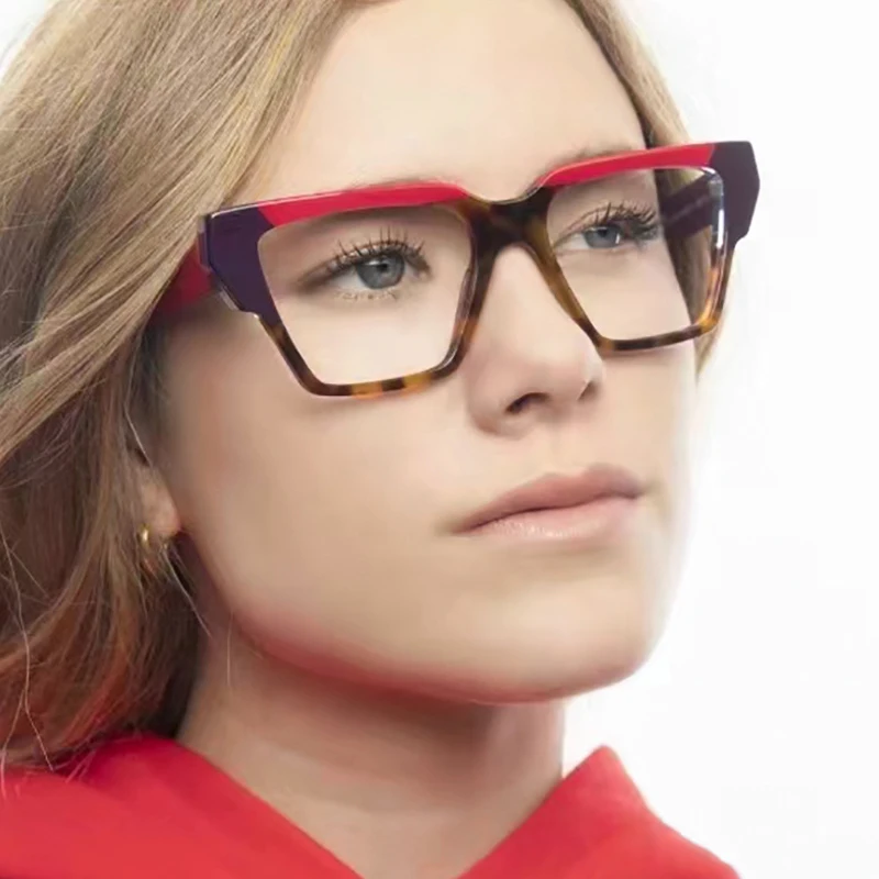 SHAUNA Fashion Colorful Polygon Cat Eye Glasses Frame Women Clear Anti Blue Light Eyewear Retro Men Optical Leopard Frame