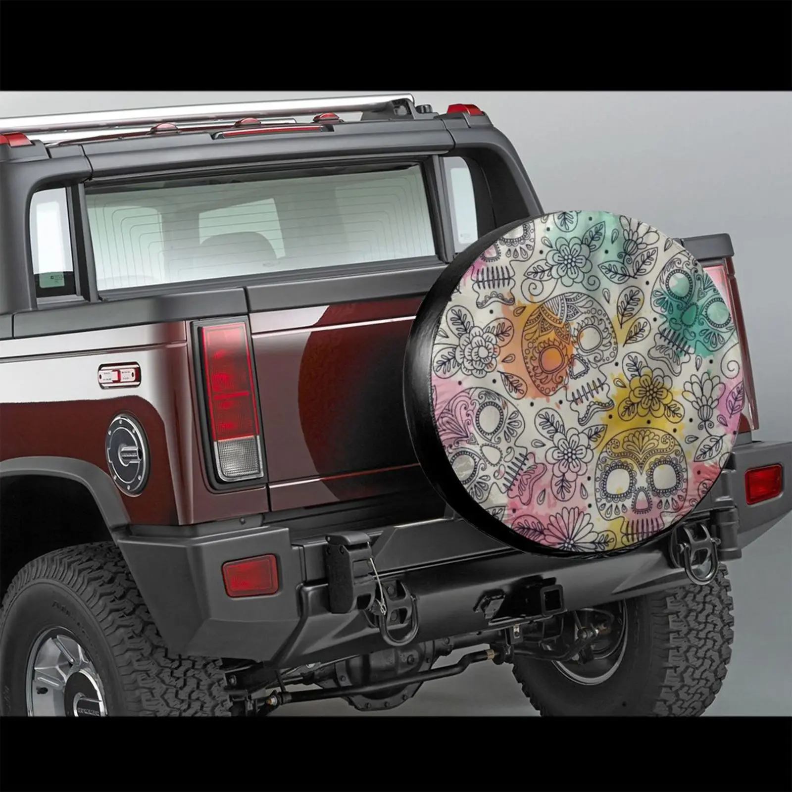 

Paster Sugar Skull, With Hood, Festival, Spare Tire Cover for Car, Vegan Tire cover, Multi Colored, Yoga Meditation, Floral,
