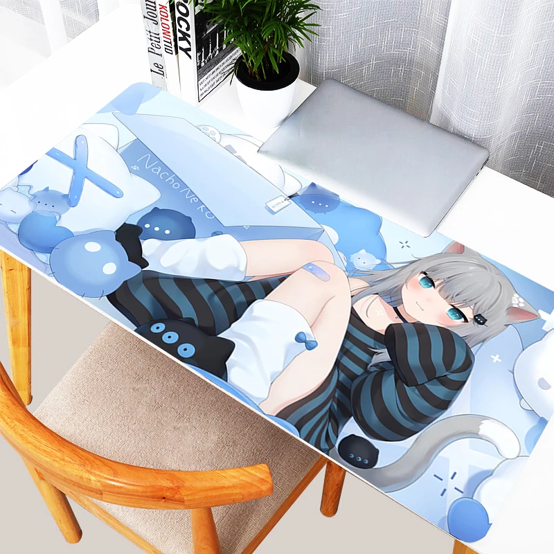 

Cute Anime Cat Ear Girl Mouse Pad Large Gamer Mousepad Kawaii Desk Mat Office PC Gaming Accessories Art Carpet 900x400 Play Mat