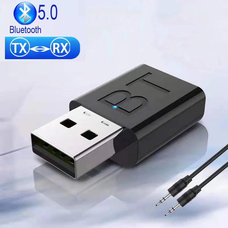 2 in 1 Wireless USB Bluetooth 5.0 Transmitter Receiver Mini 3.5mm AUX Stereo Music Adapter For Car Radio TV Blue-tooth Earphones