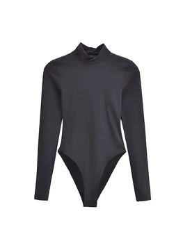 ZABA Ladies Fashion Long Sleeve Standing Neck Tight Sexy Bodysuit Vintage Half High Collar Casual Elegant Slim Bottom Shirt 2