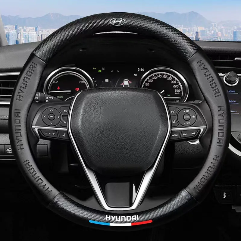 3D Three-dimensional Embossed Carbon Fiber Pattern Leather Car Steering Wheel Cover 15 inch/38cm for HYUNDAI Accessories |