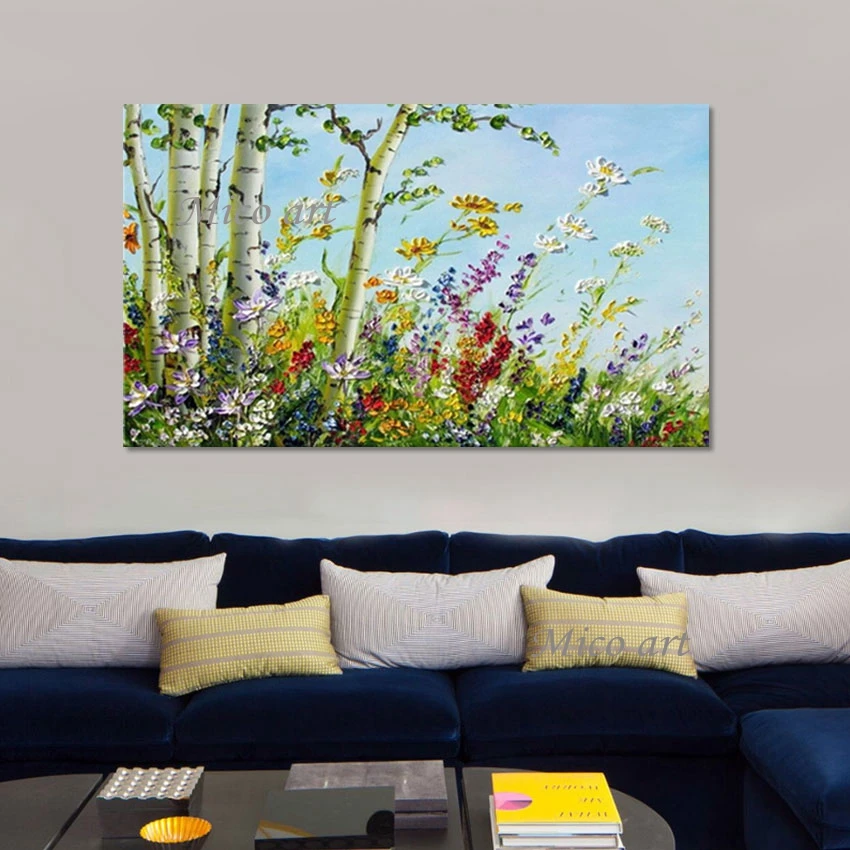 

Linen Canvas Picture Abstract Flowers Modern Textured Wall Art Natural Scenery Painting No Framed Impressionist Still Life