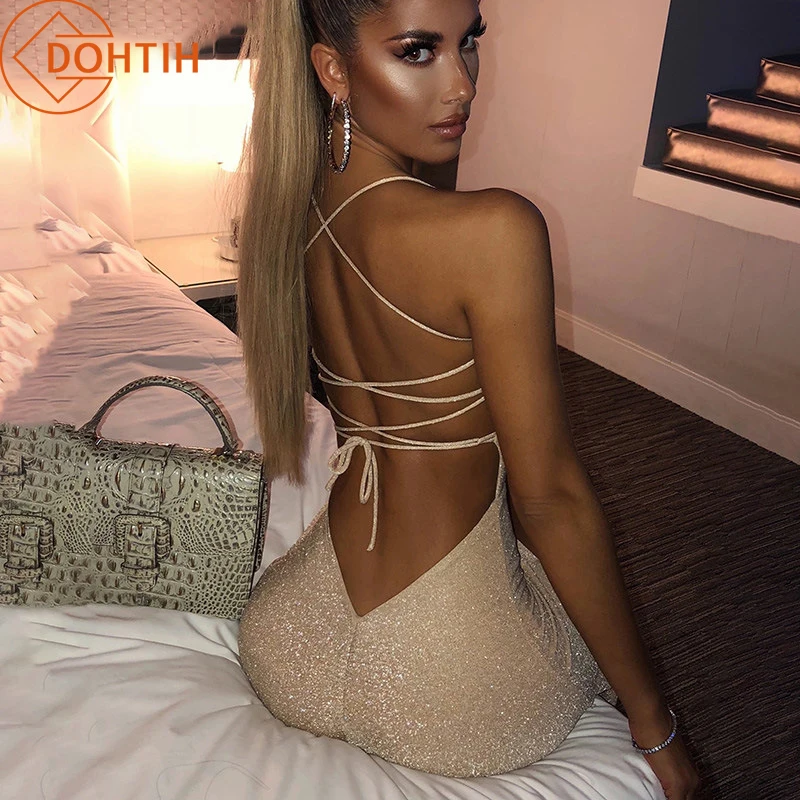 

Women's Bright Silk Sexy Backless Lace-up Split Long Dress Summer French Party Suspender Dress Female Sleeveless Evening Dresses