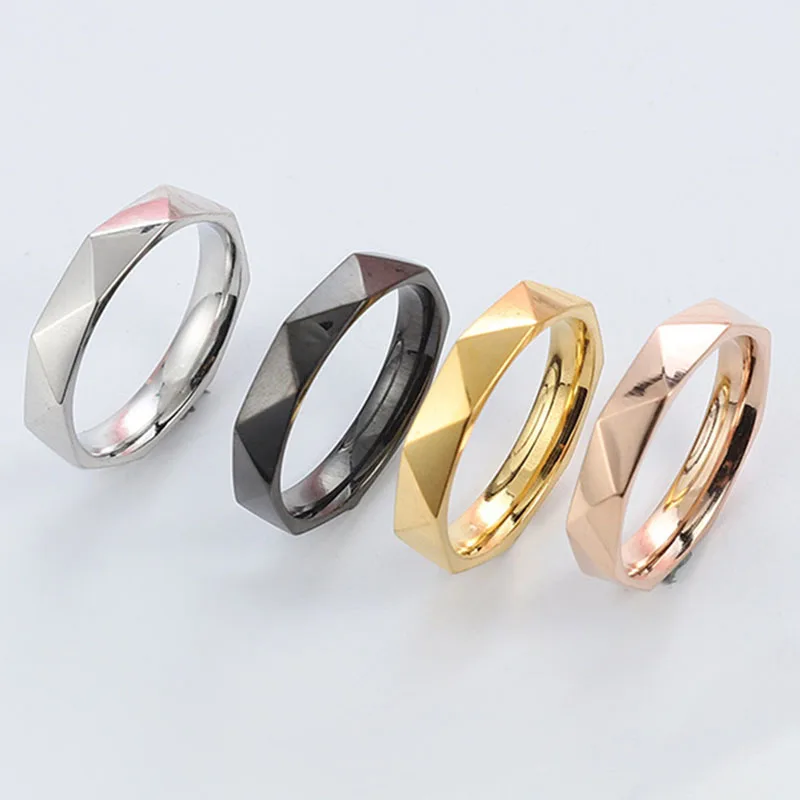 Trendy Geometric Women Rings Fashion Stainless Steel Rhombus Wedding Ring Couple Engagement Charm Jewelry Party Gift Wholesale party favours christening guardian angel lucky charm good luck pendant thank you gifts wedding nursery birthday party