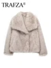 TRAFZA Women Fashion Faux Fur Jacket Vintage Turn-Down Collar Long Sleeve Coat Autumn Winter Woman Elegant Streetwear 5