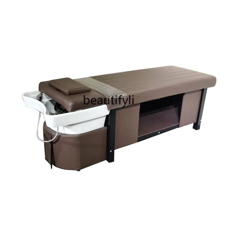 Barber Shop Lying Completely Thai Shampoo Chair Beauty Salon Flushing Bed Massage Steaming Bed with Water Heater