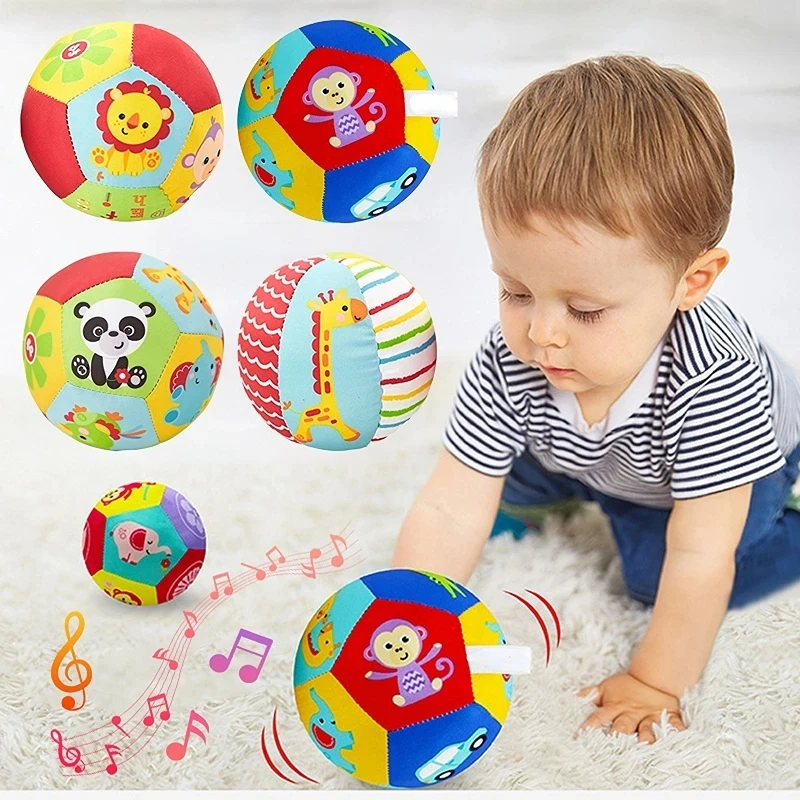 Sensory Balls for Baby Soft Fabric Hand Grasp Ball Sensory Toys Infant Baby Rattles Plush Crawling Toy for Newborn Babies 6 12M