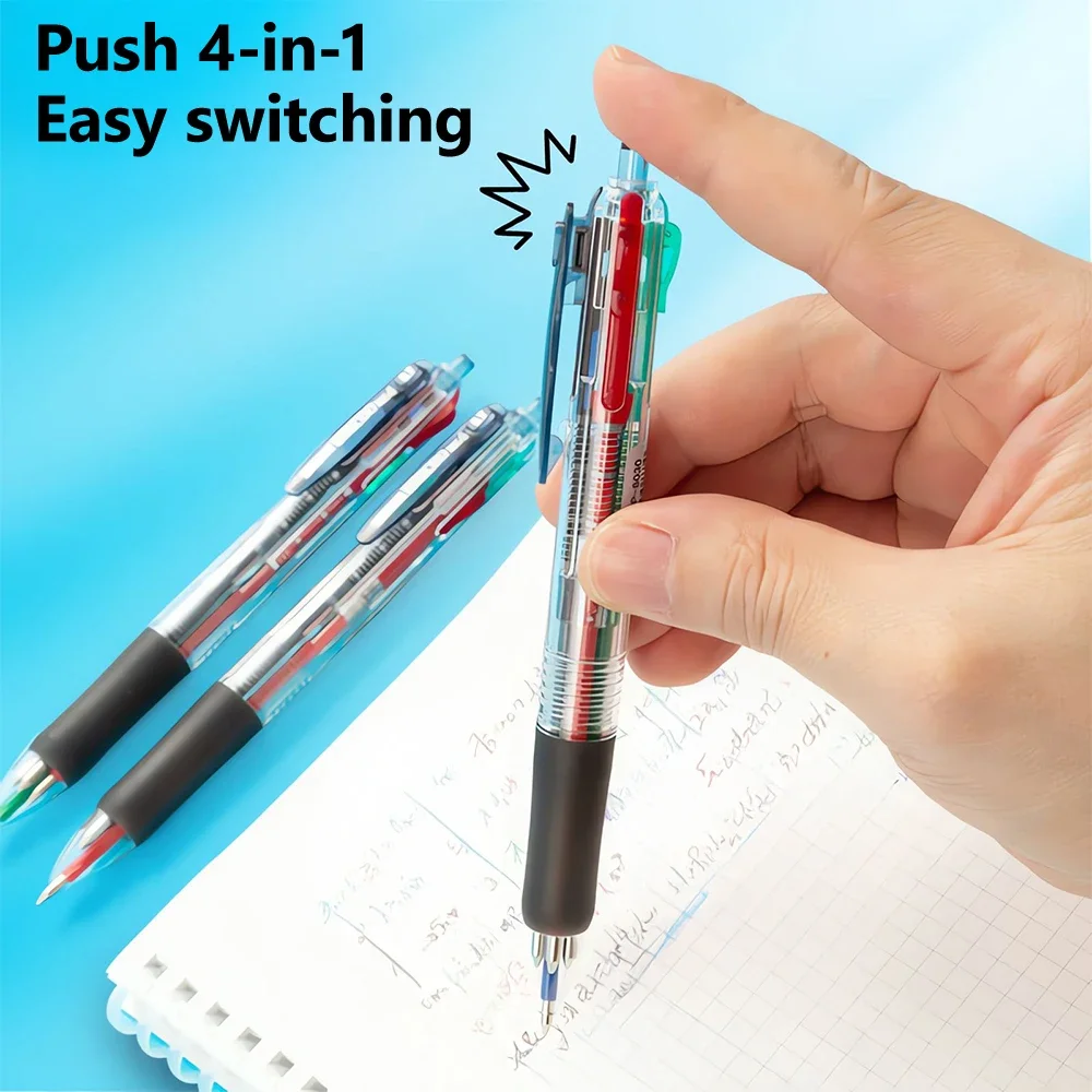 M & G 투명 배럴 오일 펜 푸시 볼펜, 멀티 컬러 불릿 팁, 0.7mm 볼펜, 4 가지 색상, 12 개