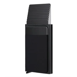 Sleek Anti-Theft Metal Card Holder Wallet with Large Capacity 12-Slot Sleeve (Black)