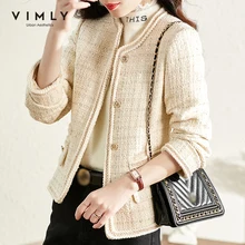 VIMLY Kurze Jacke Für Frauen 2021 Winter Mantel frauen Vintage Tweed Jacken Zweireiher Elegante Femme Plaid Mantel V0110