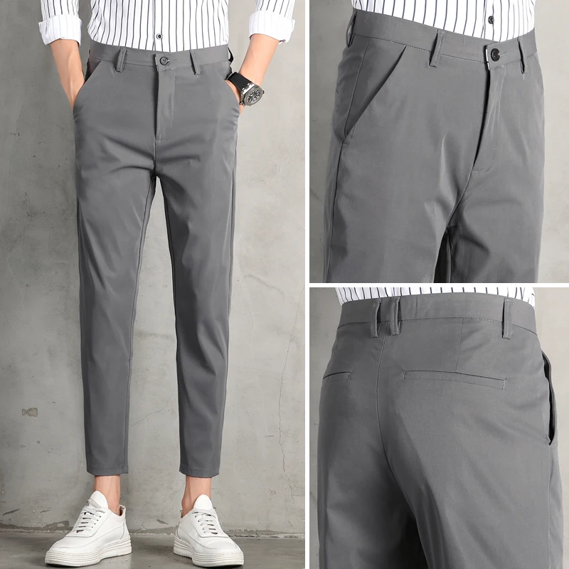 Men's Clothing Slim Suit Pants Casual Korean Spring Summer Thin Commute Solid Color All-match Youthful Vitality Cropped Pants