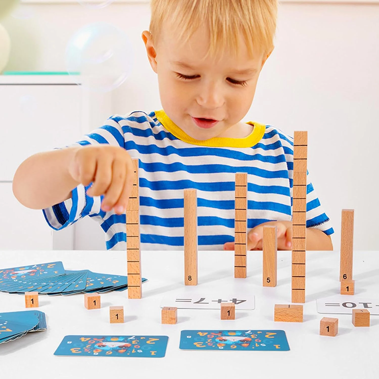 Wooden Math Toys Number Counting Puzzle Building Block Montessori Educational Toys Teaching Tool Game for Preschool Boys Girls 3