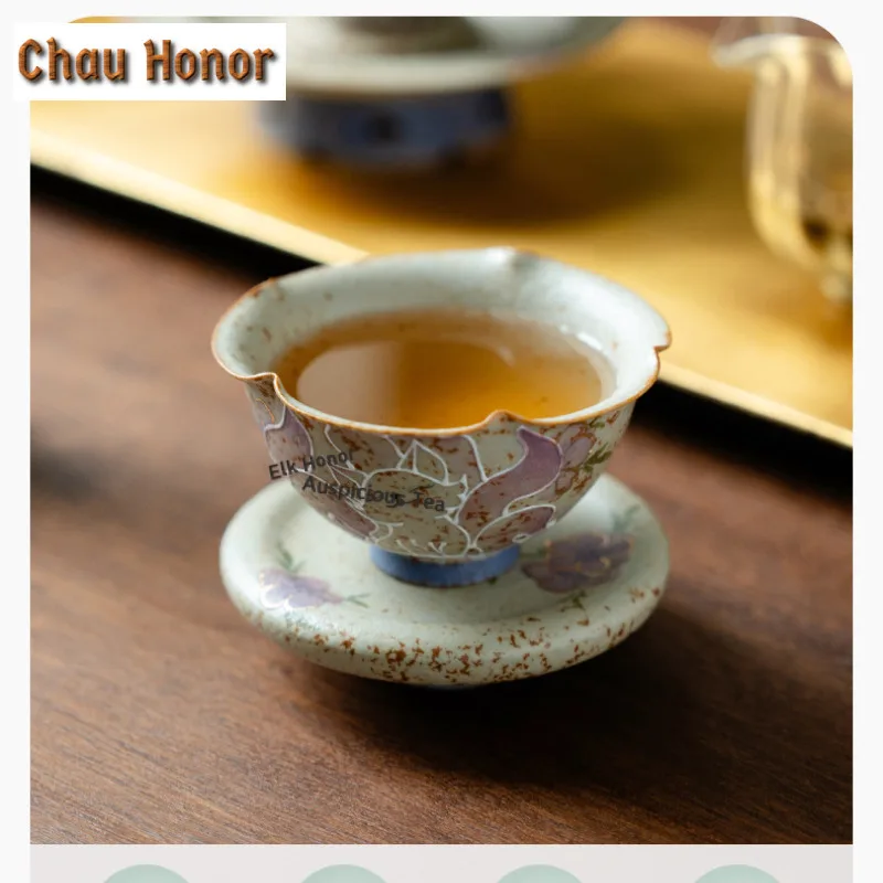 90ml Hand-drawn Fox Teacup Luxury Tea Bowl Jug Tea-tasting Fragrance Cup Chazhan Master Cups Flower Tea Household Teaware Craft