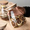 KEMORELA 1PCS Wood Lid Glass Airtight Canister Food Container Tea  Kitchen Storage Bottles Jar Sealed Grounds Jars Organizer 3