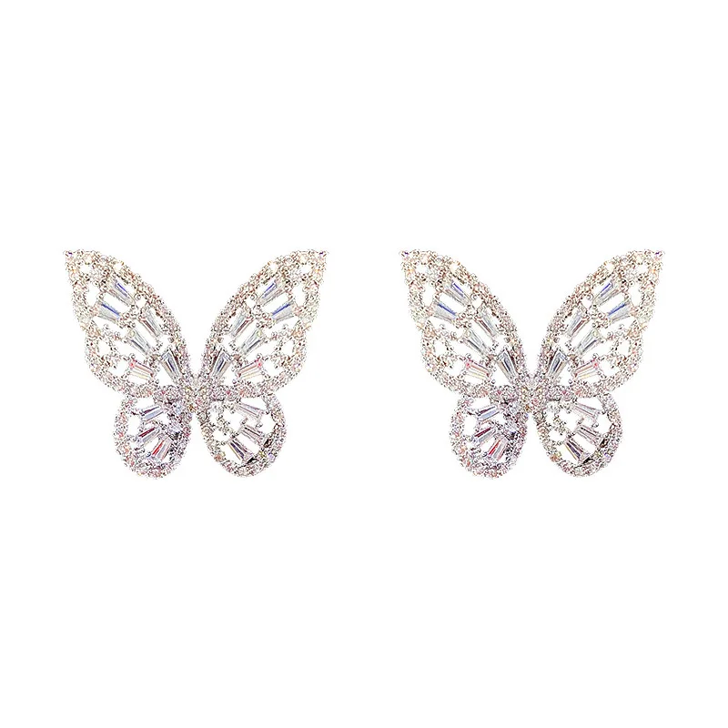 Butterfly Earrings Zircon Women's Korean Literary Style Net Red Temperament Simple