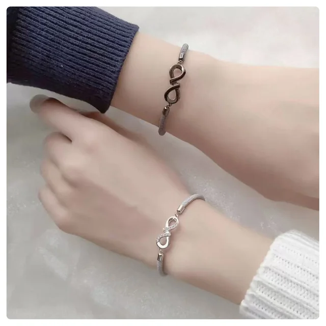 Bracelet de Couple tissé en argent pur, amour infini, simple, pour étudiants, pour hommes et femmes, cadeaux de noël