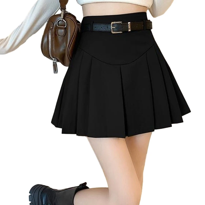 

Stylish High Waist Pleated Skirt with Belt Women Mini Dress Perfect for Travel N7YF