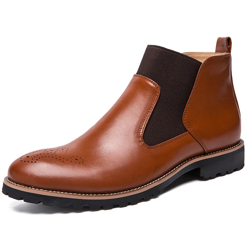 

High Quality Chelsea Boots Men Shoes Leather Boots Casual Brogue Shoes Fashion Men's Ankle Boots Autumn Winter Shoes Men Boots