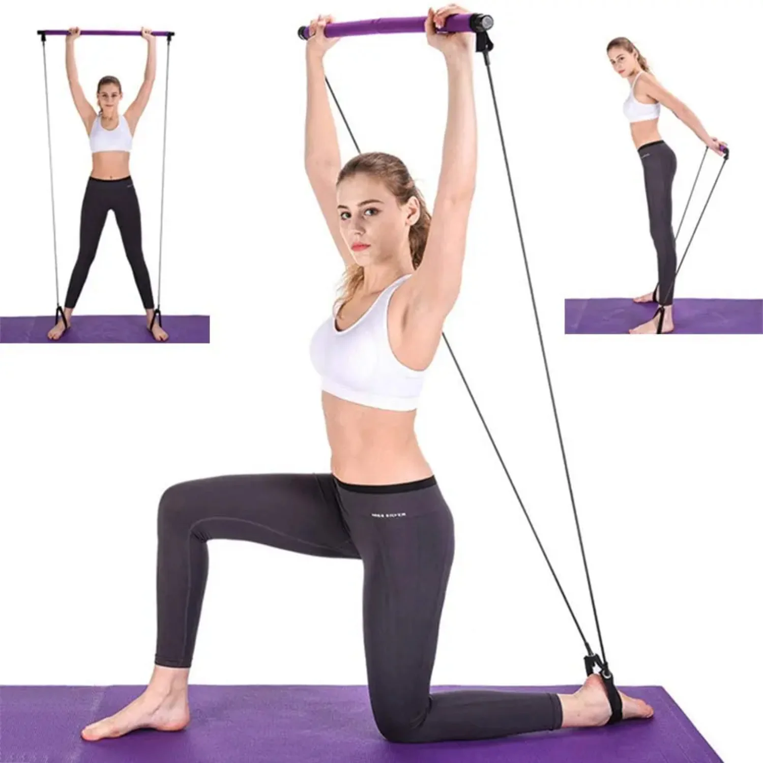 Portable Pilates Kit Resistance Band Yoga Pilates Stick Yoga Exercise Foot Loop Stretch Sculpt Twisting Sit-