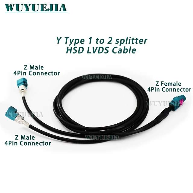 Y Type 1 to 2 splitter HSD LVDS Cable 4 Pin Core Z Male to Z Male Z Female  Connector Wire Video Line for Car GPS Navigation