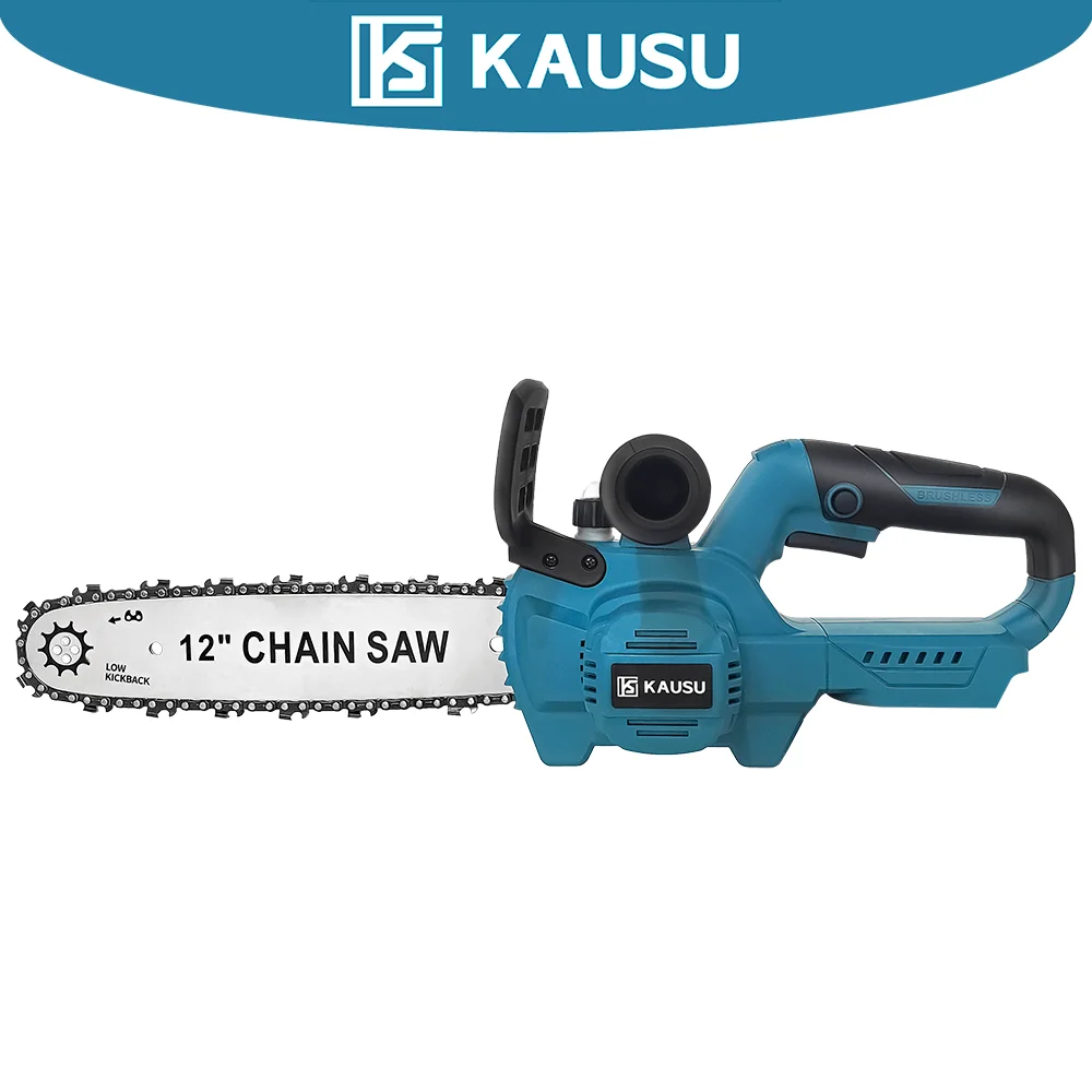KAUSU Brushless Electric Chainsaw 12 Inch 21V Cordless Garden Wood Cutting Tool Portable Chain Saw Makita 18V Battery No Battery