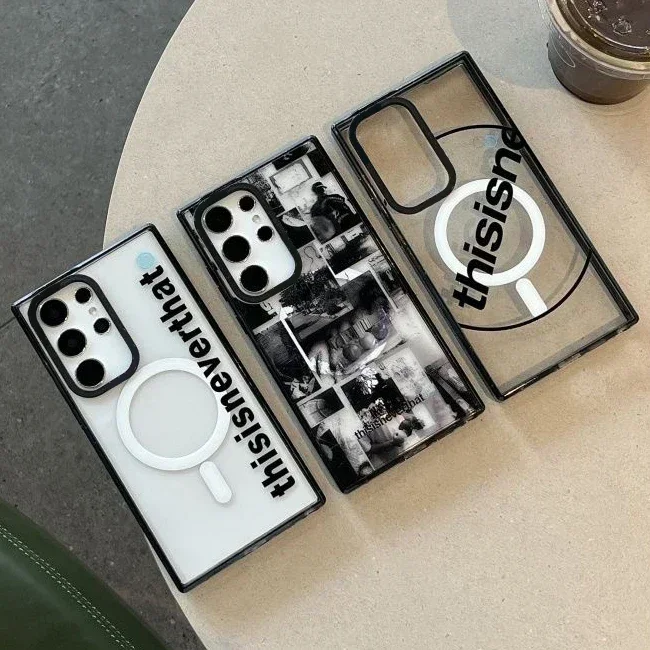 Fashion This Acrylic Black Border Protective Case for Samsung Galaxy S22U S23U S24 Ultra Shell with MagSafe