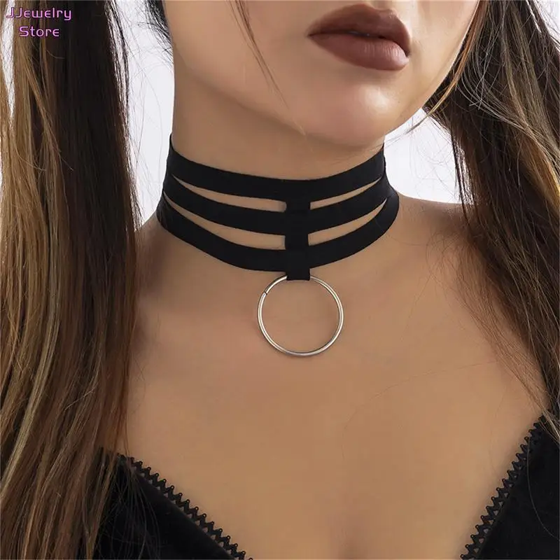 Punk Rings Circle Rivet Leather Women's Necklace Bar Party Accessories  Gothic Adjustable Rock Collars Choker, Fashion Choker