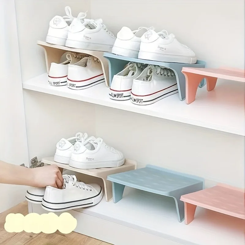 5pcs Creative Shoe Stand Set, Double Space-Saving Plastic Shoe Rack, Foldable Double-Layer Slippers Door Shoe Organizer 2