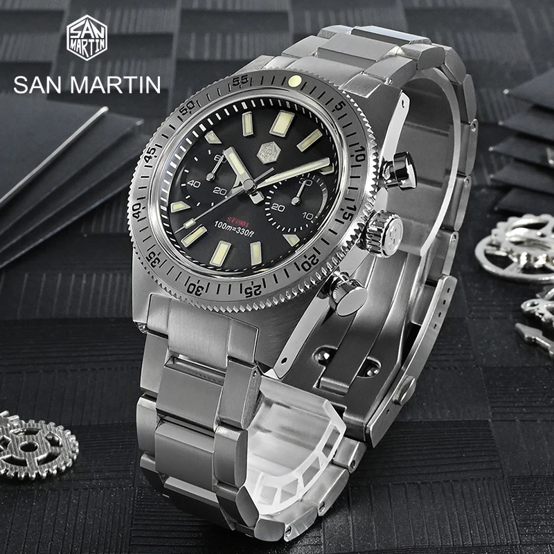 

San Martin Luxury Men Watch 62mas Chronograph 40mm Business Seagull ST1901 Manual Mechanical Sapphire 10Bar Waterproof Luminous