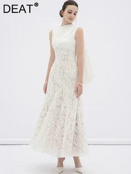 DEAT Elegant Dress Lace Ribbon Patchwork Sleeveless Pleated Long Women's Evening Party Dresses 2026 Spring New Fashion 35Z3369 1