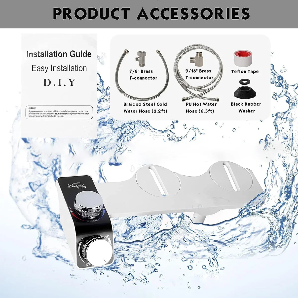 UltraSlim Non-Electric Adjustable Water Pressure Hot Cold Warm Water Bidet self Cleaning Dual Nozzle Sprays Bidet Attachment