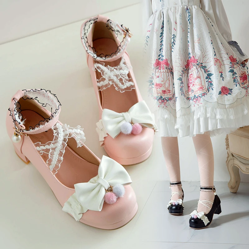 

2022 spring women shoes plus size 22-27cm cute lace cross straps Mary Jane shoes Japanese original Lolita shoes for women