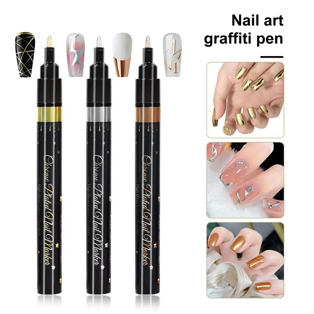 Nail Painting Pen Nail Design Pen Nail Art Pen Set for Diy Salon Fine Tip Chrome Marker for Glossy Mirror Effect Painting Gel 4