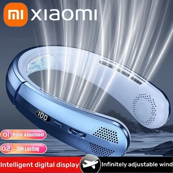 샤오미 걸이식 목 선풍기, 휴대용 블레이드리스 미니 USB 충전식, 음소거 LED 디지털 디스플레이, 전기 선풍기, 여름 에어 쿨러, 8000mAh