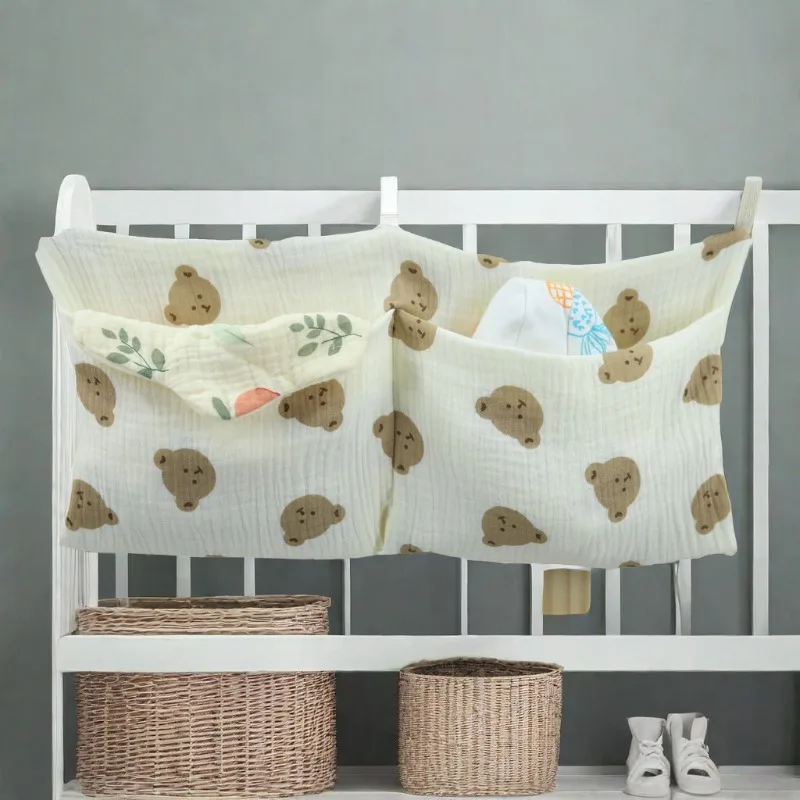 Hanging Diaper Stackers Bag Newborn Bed Diaper Bags Double Cotton Fabric Baby Bedside Organiser Pockets Organizer