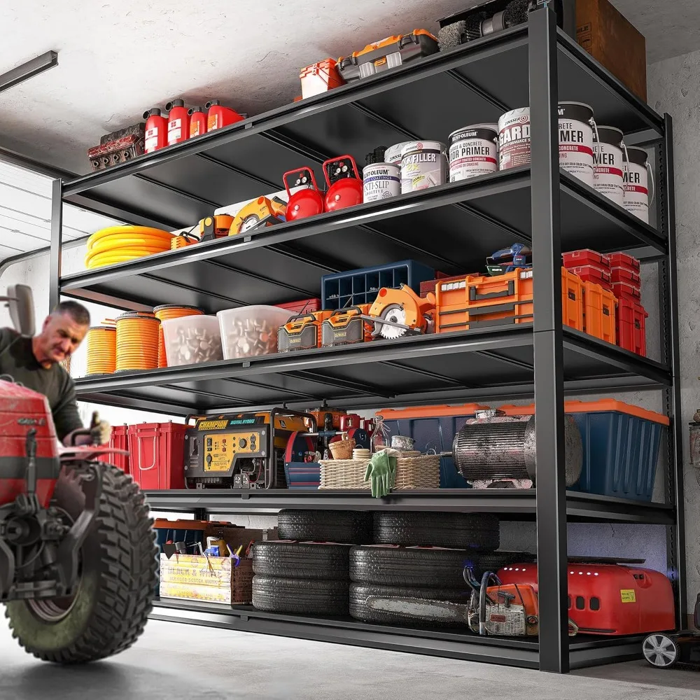 78" H Garage Shelving, 55" W Storage Shelves 3000LBS Heavy Duty Shelving 5 Tier Adjustable Metal Shelving Unit 4