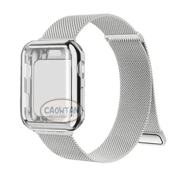 Elegant Milanese Apple Watch Band with TPU Screen Protector for Ultra 1 2 49mm (Silver)