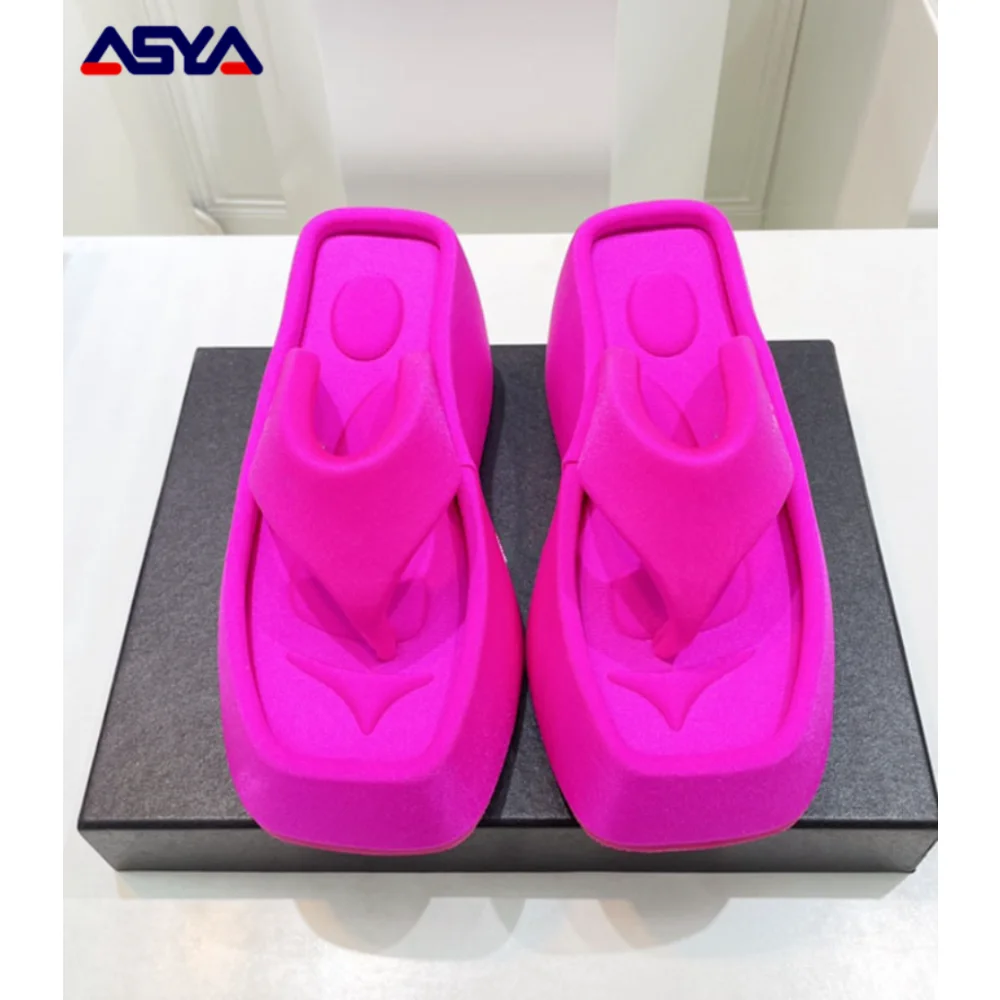 

ASYAPOY Thick Sole Wedges Flip Flops for Women Summer Clip Toe Platform Sandals Woman Non Slip Beach Slippers High Heel Slides