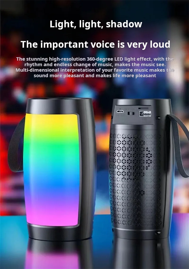Iconic Brand Portable Bluetooth Wireless Mini Speaker, Support USB Disk TF Card, Wireless Loudspeaker Box Home Karaoke, Colour Light