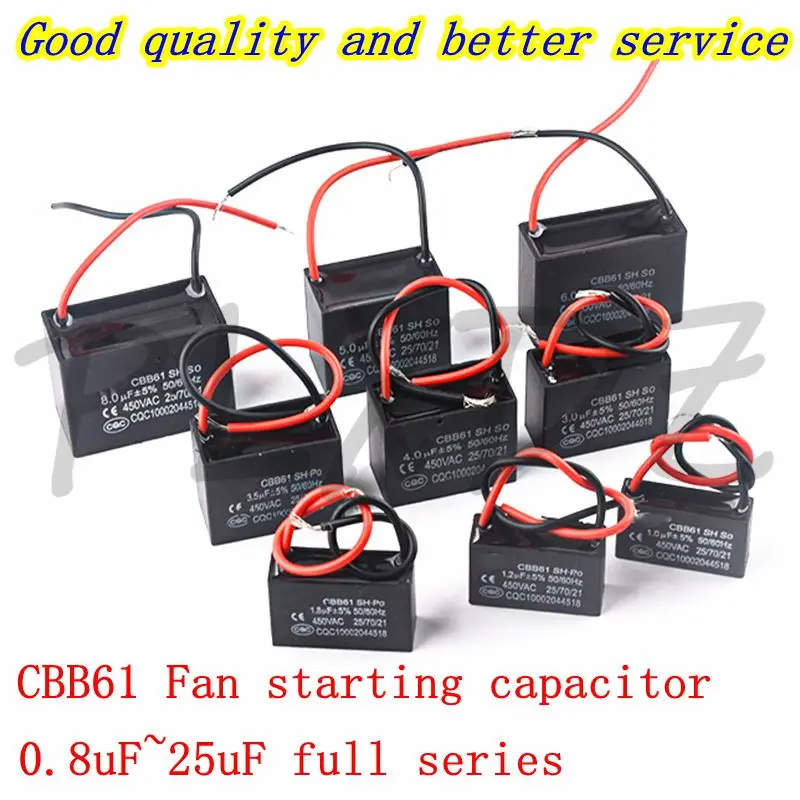 CBB61 Fan starting capacitor fan capacitor cbb capacitor 450V 0.8/1/1.2/1.5/2/2.5/3/3.5/4/4.5/5/6/7/8/10/12/14/15/16/18/20/25UF Range hood fan capacitor
