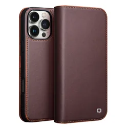 Luxurious Genuine Leather Flip Case - Handmade Fashion Cover with Card Slots - iPhone 12 Pro (Brown1)