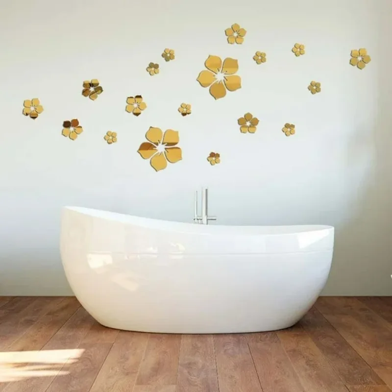 Mirror Face Flower Acrylic 3D Wall Decals Self-Adhesive Removable Decor Home Background for Bedroom TV Wall  Art Mural Stickers